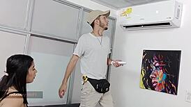 Unfaithful wife cheats with technician for oral pleasure