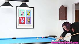 Hey, check out this tattooed pierced tgirl stroking herself hard on a pooltable. What a sight!