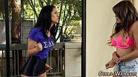 Busty lesbians engage in tribbing, scissoring, and fingering