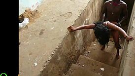 Wet fat teen bends over for big black cock fucking in africa