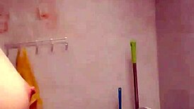 Amateur Babe Gives Footjob and Blowjob Before Fucking in Bathroom, Then Pisses on Him