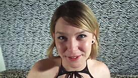 Blonde amateur says 'Fuck me in fishnets' while bent over.