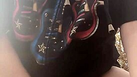 Woman gets fucked with dildo in the forest, moaning loudly.