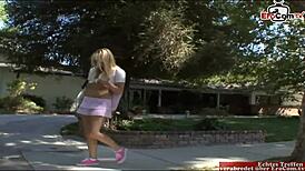 blonde teen 18+ girl with small 18+ tits seduce outdoor for a nice porn casting 😏