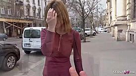 German scout seduces redhead teen Mia at model job. She takes HUGE COCK in public!