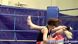 euro lezzies wrestling hard and licking wet pussies all over the mat