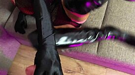 Girl in high boots surprises guy