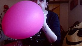Italian milf climaxes hard on wet balloons during play
