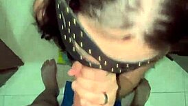 I give a wet blowjob and he cums all over my big tits!