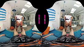 Chubby brunette rides cowgirl in group pov scene