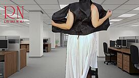 naked secretary flirts with boss, flashing pussy and tits at work