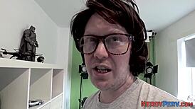 Amateur gives blowjob to nerd in reality first time