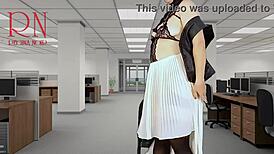 naked secretary flirts with boss, flashing pussy and tits at work