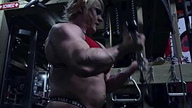 Huge muscular female bodybuilder topless