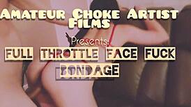 Tied up tight, throated deep, and throttled hard. A rough amateur bondage session awaits.