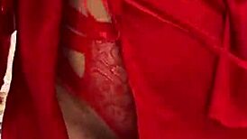 i feel the pleasure as brunette in red lingerie plays with herself
