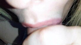 Wife meets husband after work in sexy outfit for bold blowjob and fingering