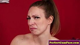 Tattooed British beauty kneels for a close-up POV cocksucking session with pure skill.