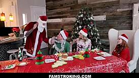 Famstroking - holiday family foursome during dinner - charlotte sins summer hart