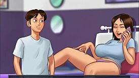 in summertime saga, my stepsister gives me a handjob for her fans.