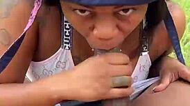 Girl Needs Some Pocket Change For Sloppy Blowjob On Big Black Cock!