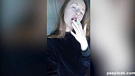 amateur blonde hottie loves fingering her shaved pussy at home