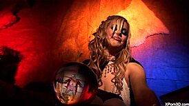 Two Blonde Witch Babes Tease and Ride a Lucky Guy's Huge Shaft