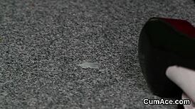 Foxy sex kitten swallows cumshot on face