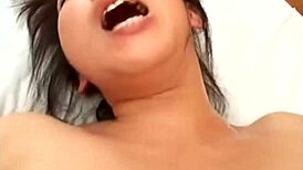 Japanese babe enjoys intense missionary pussy action