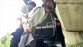 Horny couple, broke and unable to afford a hotel, passionately have sex in a liberating outdoor location.