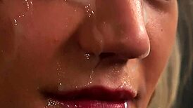 Horny Beauty Savors Cumshot on Her Face