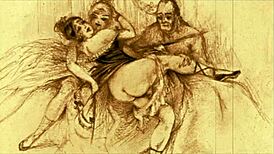 Vintage erotic illustration from antique anime cartoon collection.