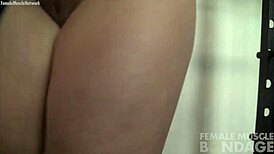 Fit sexy muscle girl chained up at gym, oops!