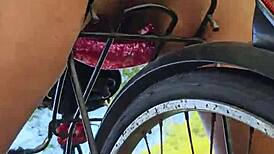 Pov close up of pee and masturbation on bike. Butt plug, no panties!