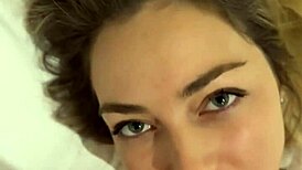 Shaking his dick in front of a beautiful girl teasing cums in her mouth