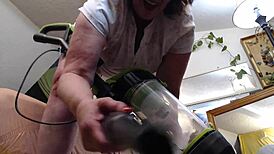 vacuuming in slippers with no panties on, quite a sight!