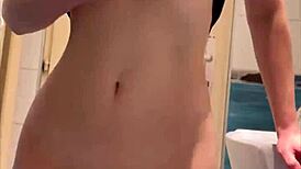 Petite girl masturbating solo with dildo, reaching cute orgasm