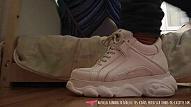 Hey, check this cute French amateur in socks jerking off to orgasm!