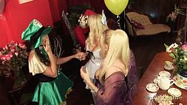 Gorgeous blonde chicks moan while riding cocks in horny group sex