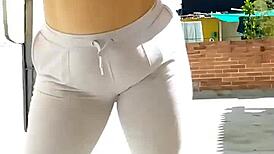 Sammy Owens relaxes by sunbathing on the webcam