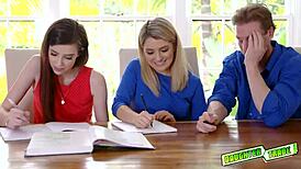 abby and grae swap and suck after getting caught kissing pussies