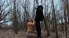 topless thick girl sucks cock in public park