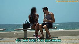 Why's this brown girl kneeling at the beach for pussy pounding?