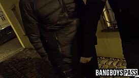 Two Young Gay Dudes Suck Monster Cocks and Fuck Bareback in Public Building