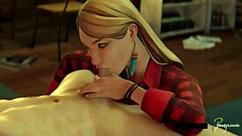 Rachel gives deep blowjob with big tits