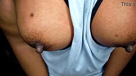 Ebony Girl Teases with Stunning Tits Up Close