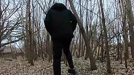 topless thick girl sucks cock in public park