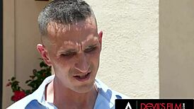 Horny Mackenzie Mace flashes her ass for rough fucking. Her stepdad watches the wild cowgirl ride.