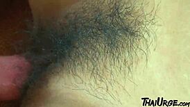 omg, asian stepmom takes cum on her hairy pussy! 😲