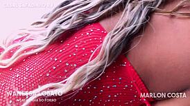 Champagne on girlfriend's big ass, then she drinks cum from glass